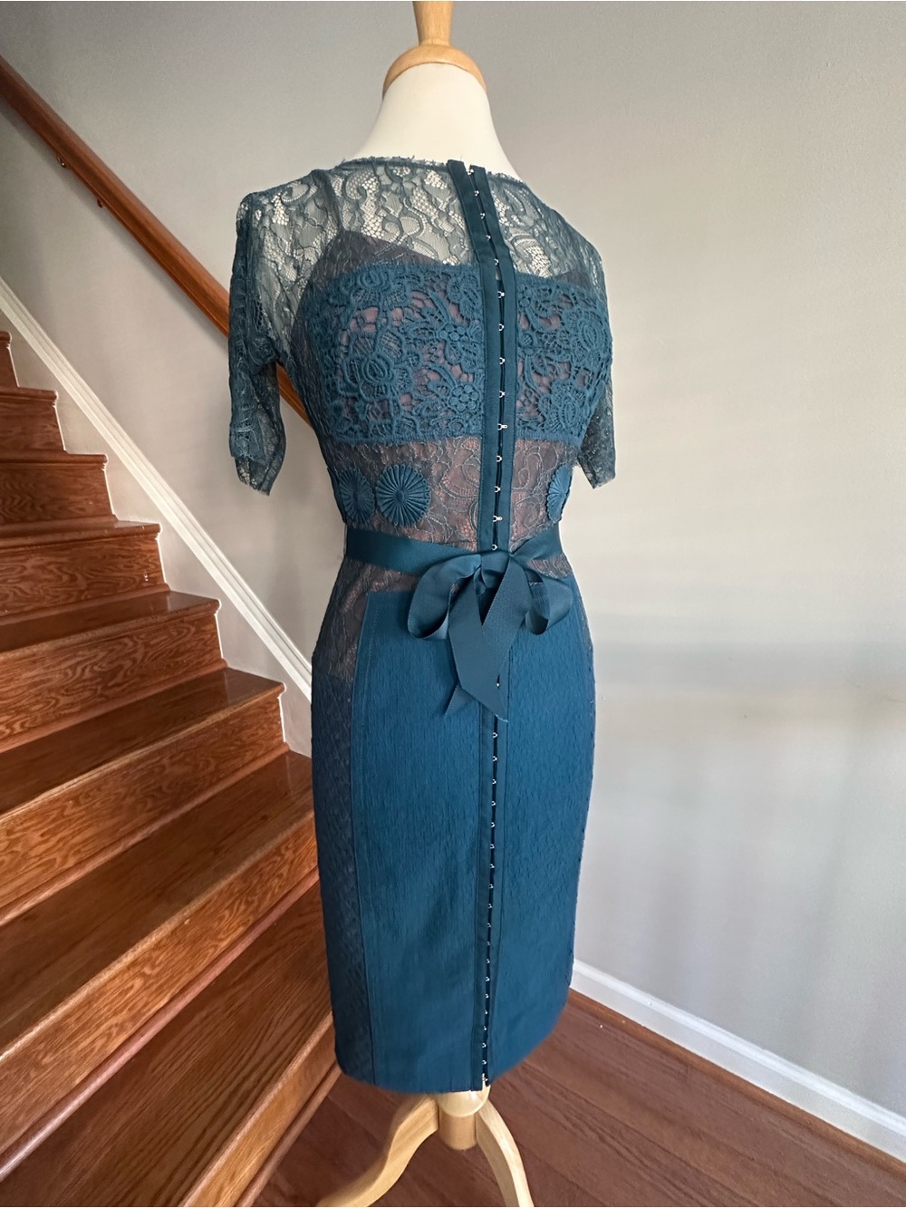 Anthropology Teal Lace Sheath Dress with Belt - Picture 4 of 7
